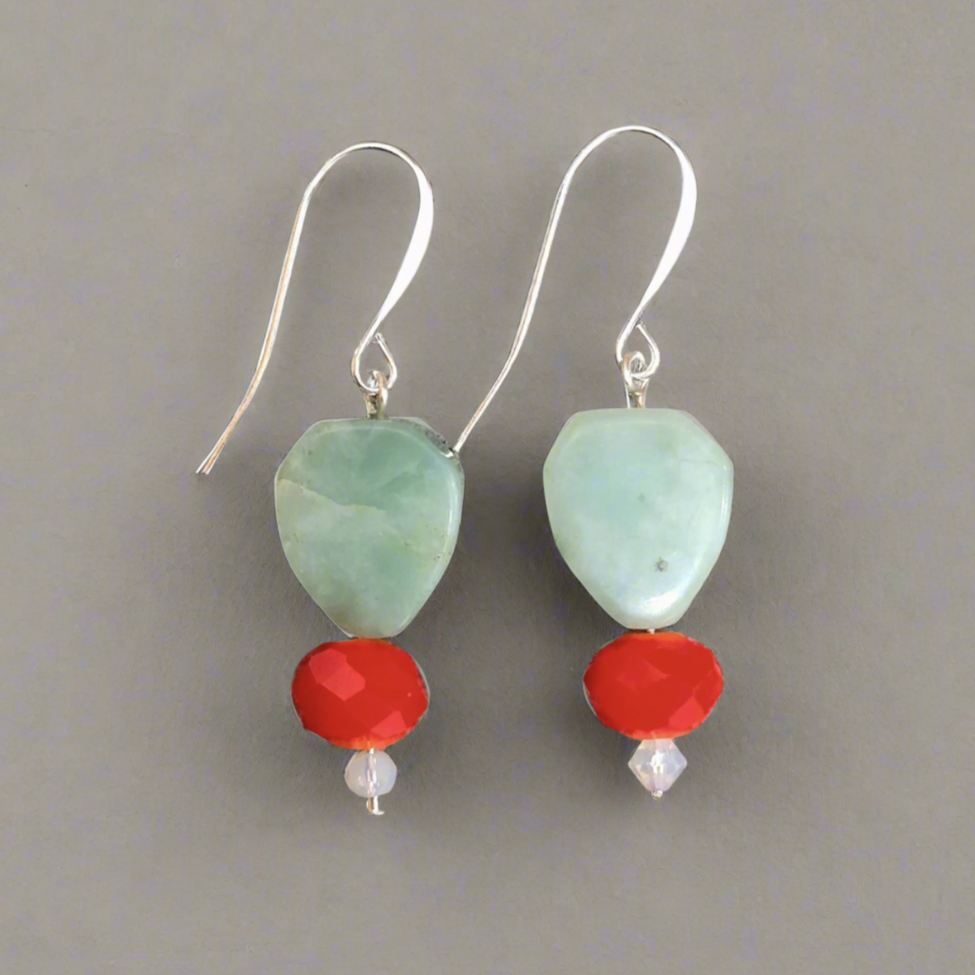 Red Crystal + Green Quartz Earrings | Set 45
