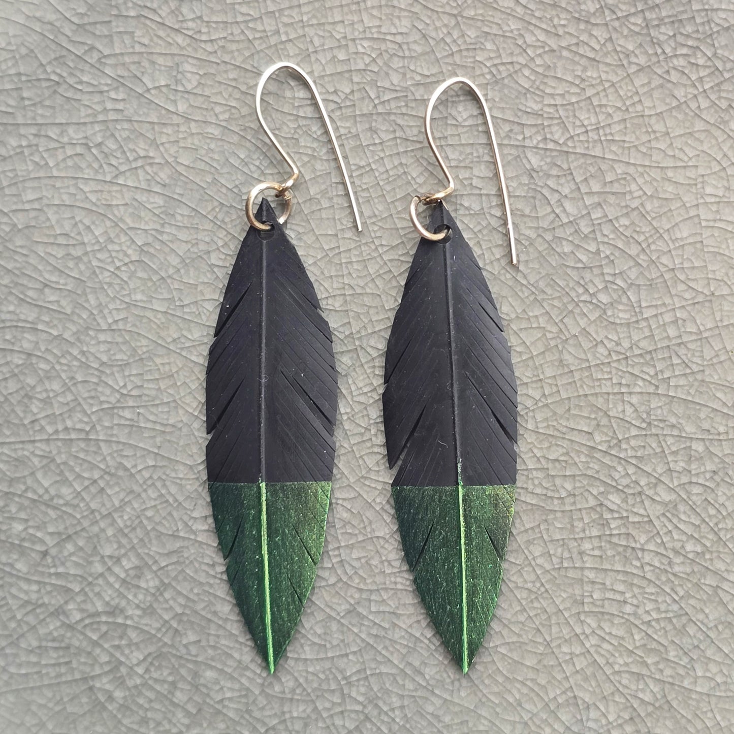 Robin Feather Earrings | Green Gold Tip