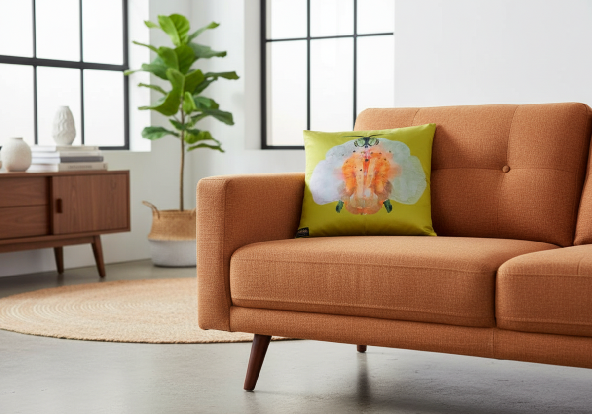 Mustard + Pink Moth | Velvet Cushion