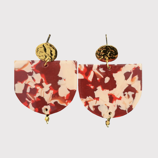 Suman Pink + Red Marble Earrings