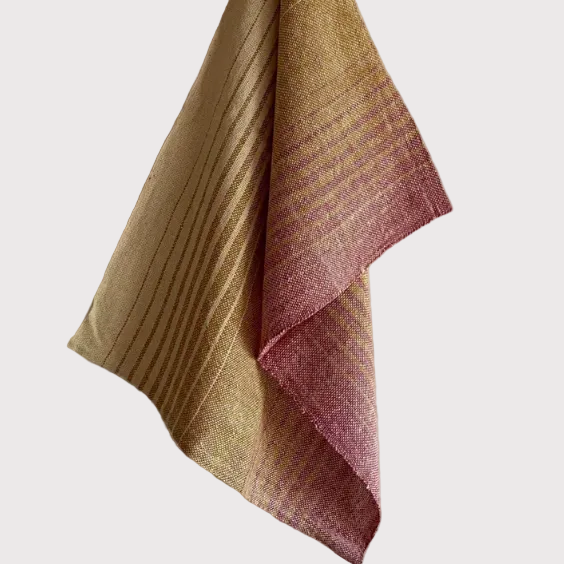 Tea Towel | Pink + Dark Natural Stripe