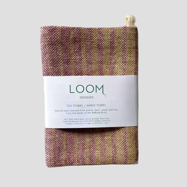 Tea Towel | Pink + Dark Natural Stripe