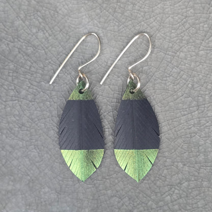 Teardrop Feather Earrings | Green Gold