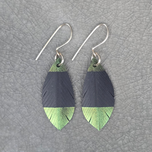 Teardrop Feather Earrings | Green Gold
