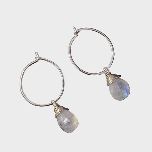 Teardrop Moonstone Hoops