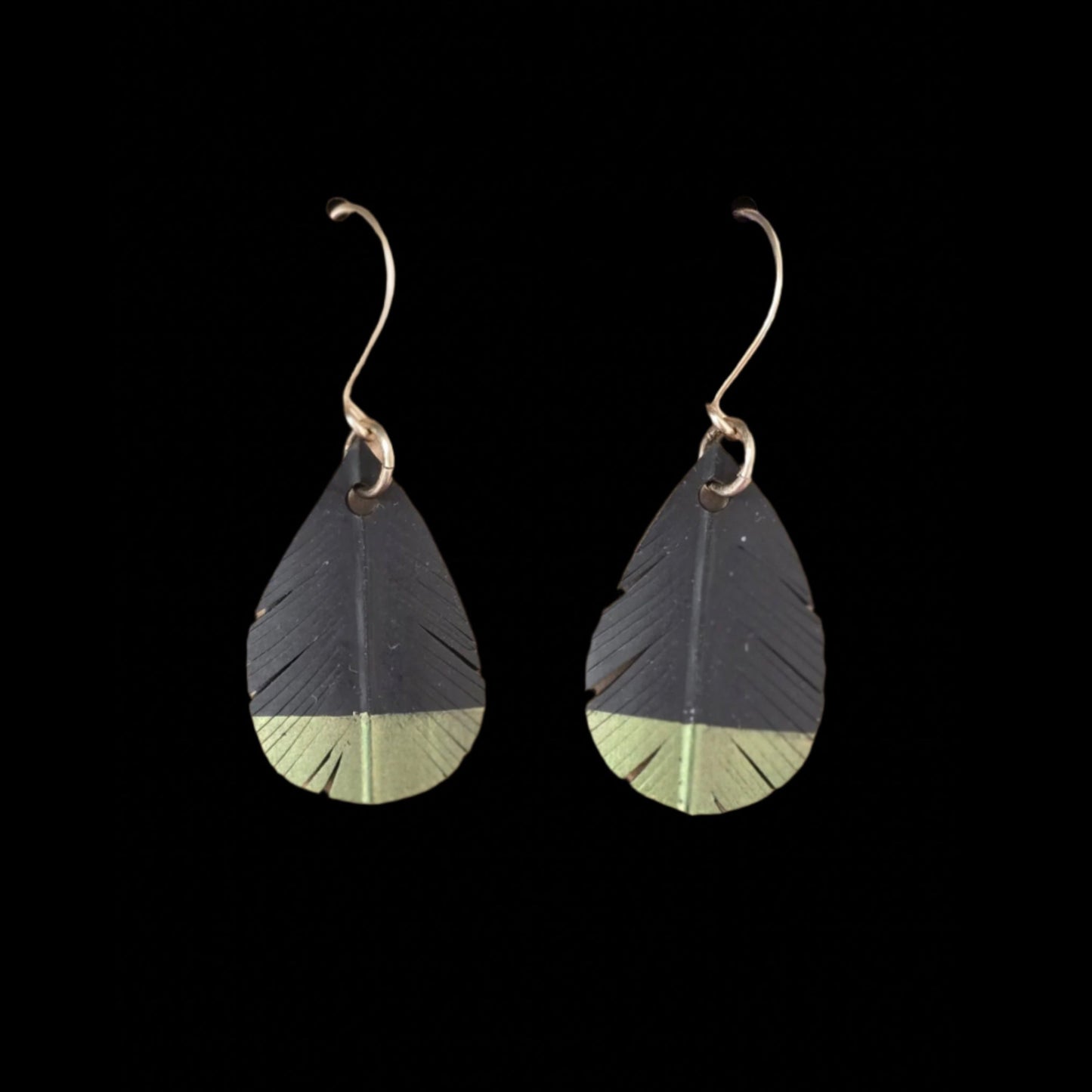 Teardrop Feather Earrings | Olive Tip