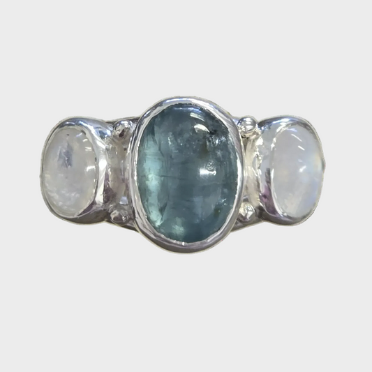 Blue Kyanite + Moonstone Ring
