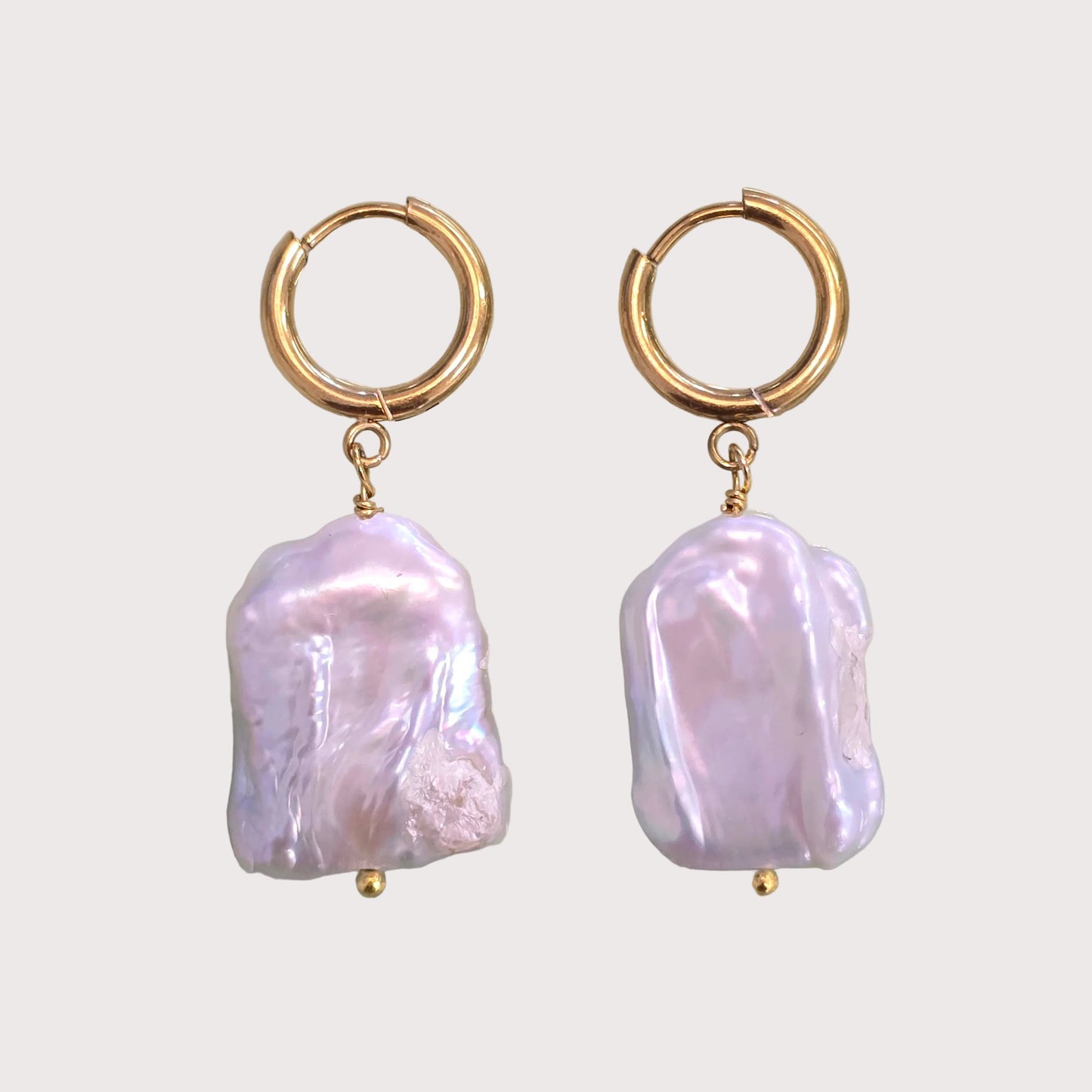 White Oblongs Pearl Earrings | Gold