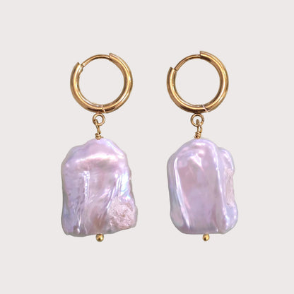 White Oblongs Pearl Earrings | Gold