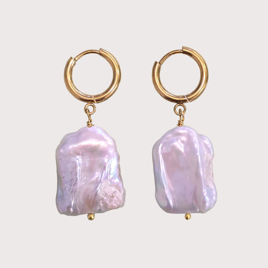 White Oblongs Pearl Earrings | Gold