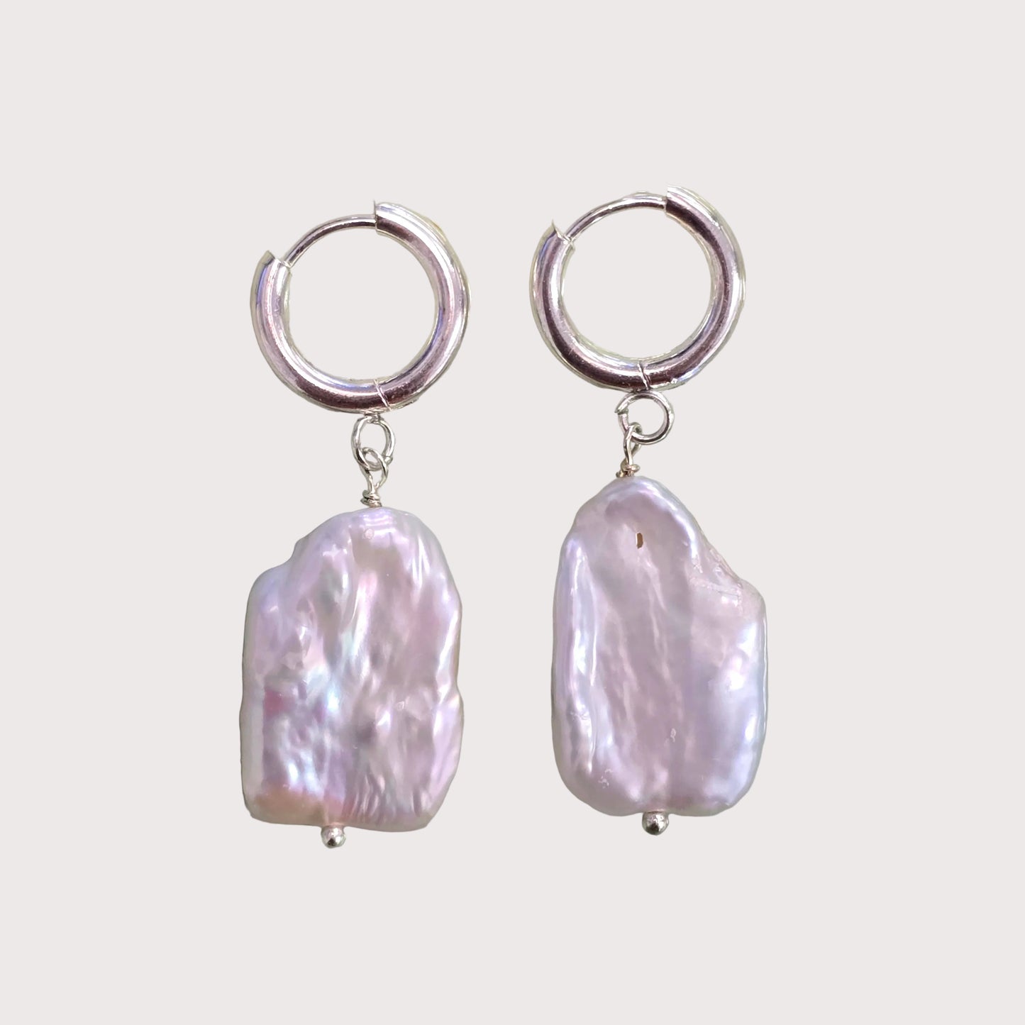White Oblongs Pearl Earrings | Silver
