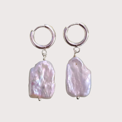 White Oblongs Pearl Earrings | Silver