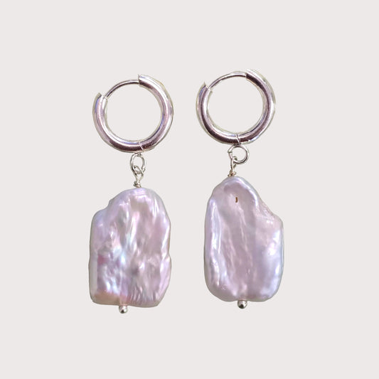 White Oblongs Pearl Earrings | Silver