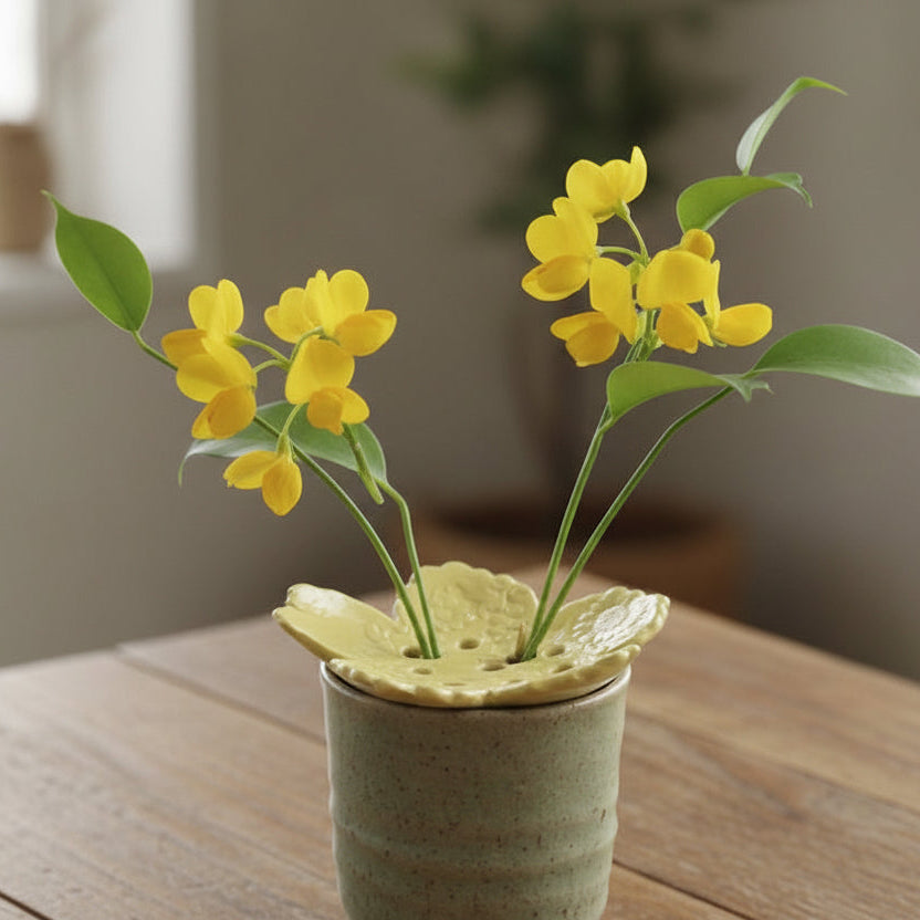 Ceramic Flower Frog  | Yellow