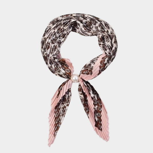 Pleated Pearl Neck Scarf | Pink Cameo