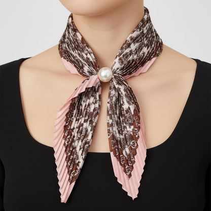 Pleated Pearl Neck Scarf | Pink Cameo