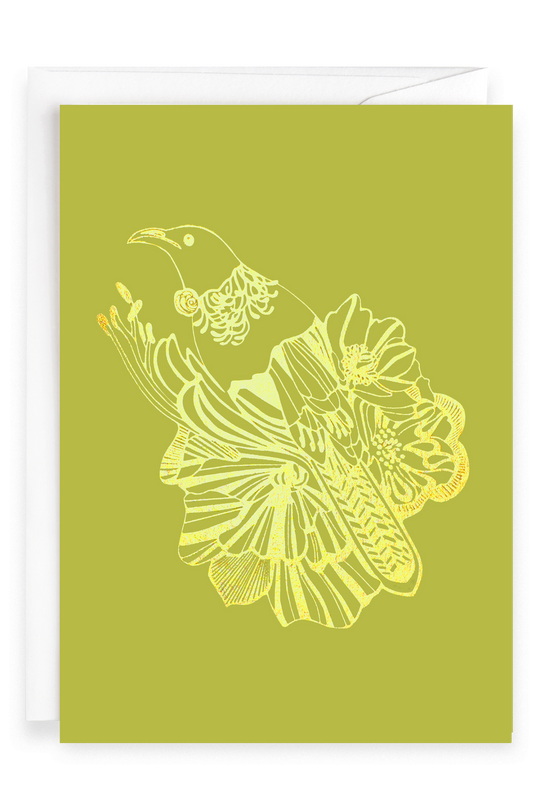 Tui Bird Green | Foiled Greeting Card