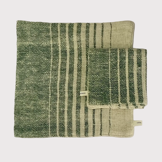Face Washer | Green & Natural Cotton Stripe